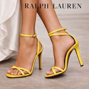 Ralph Lauren Purple Label Ardelisa Canary Yellow Snakeskin Sandals 7.5 38B